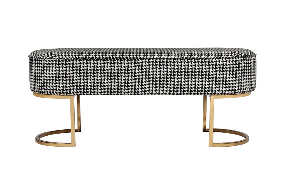 kayoom-sitzbank-athea-125-elegante-bank-im-hahnentrittmuster-goldene-metallbeine image 1