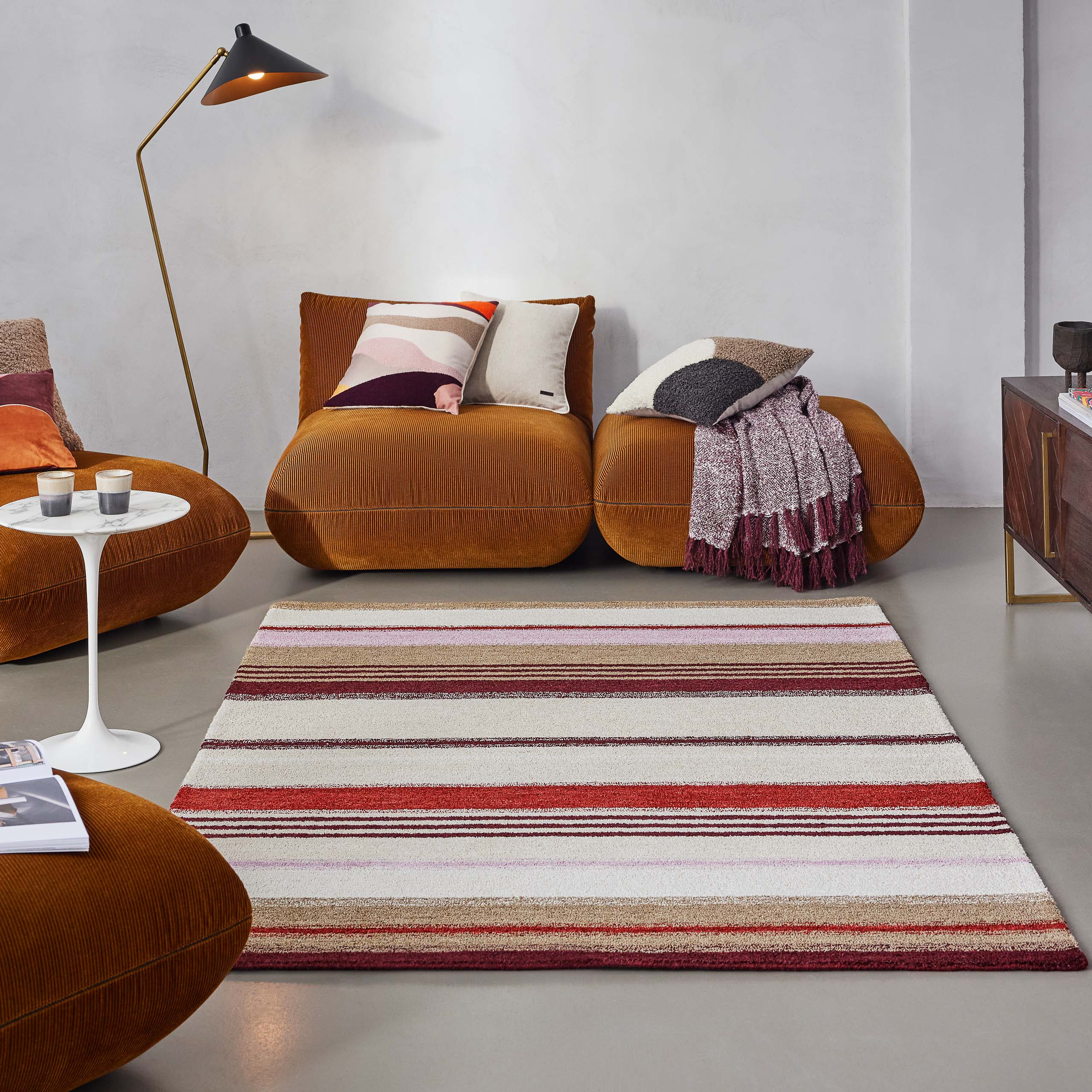 weconhome-petrol-kurzflorteppich-beige-multi-gestreift image 2