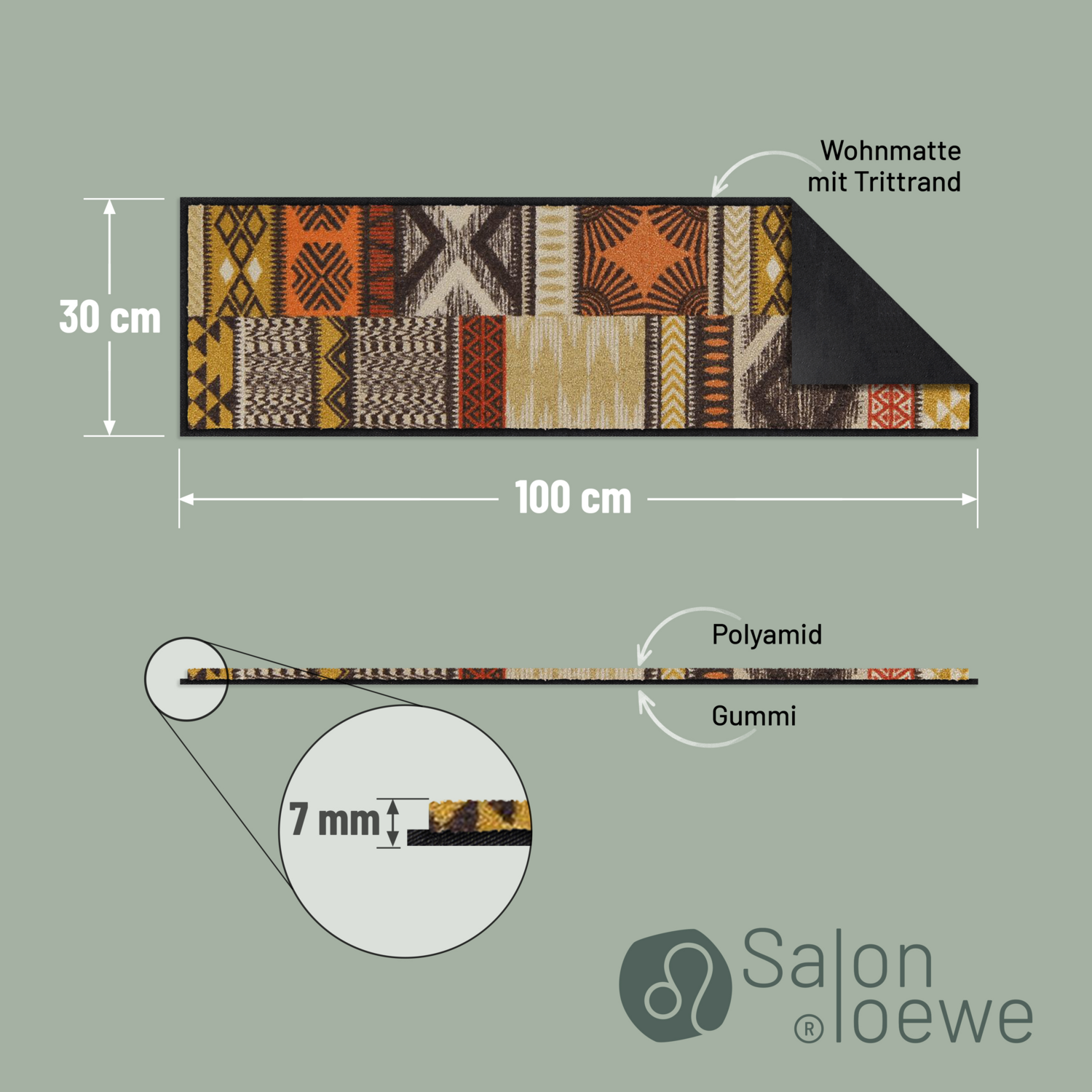 salonloewe-ethno-patch-teppich-30-x-100-cm-fu-matte-mit-geometrischem-muster-in- image 4