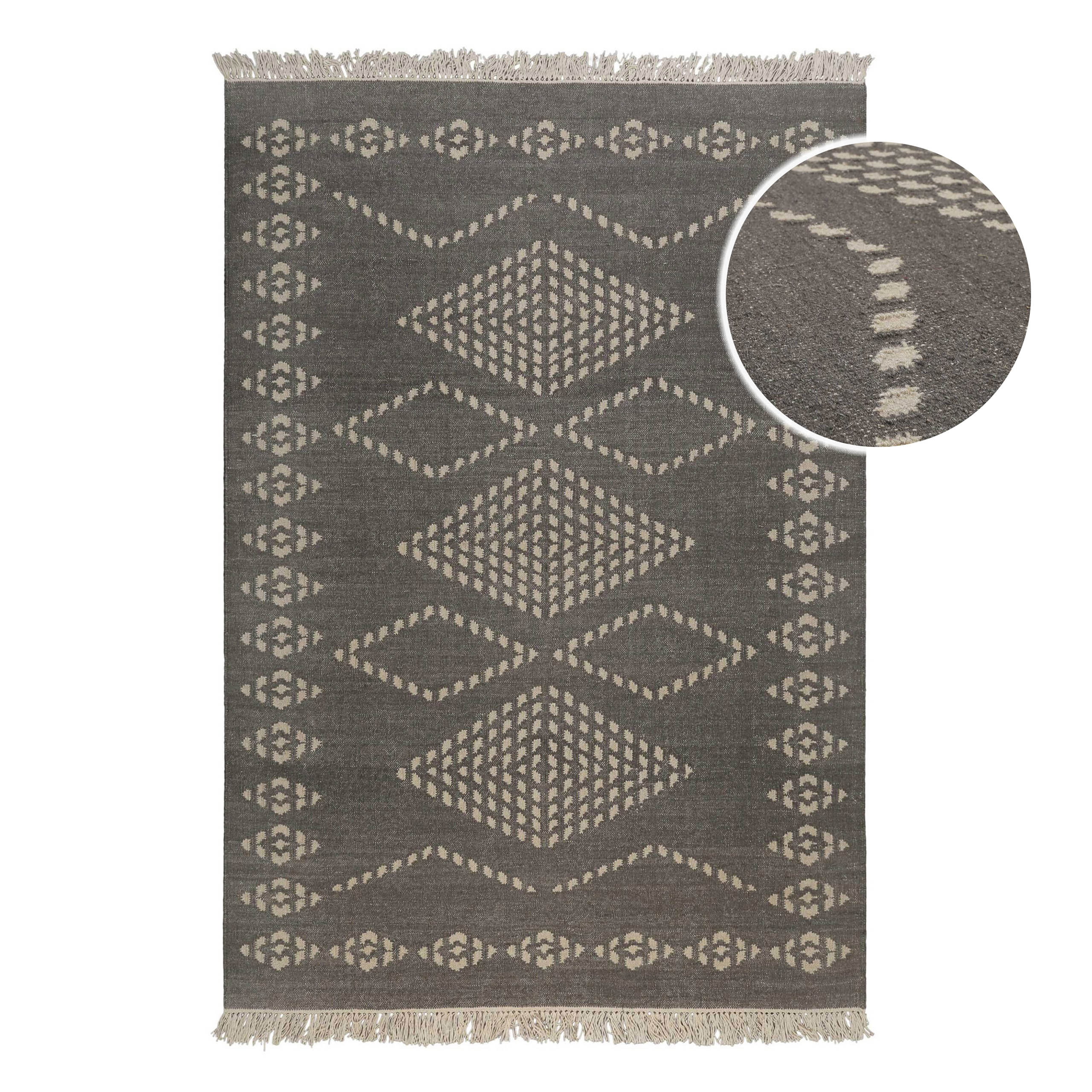 weconhome-green-looop-kelim-teppich-belmont-dunkelgrau-100-wolle-handgewebt-80x1 image 2