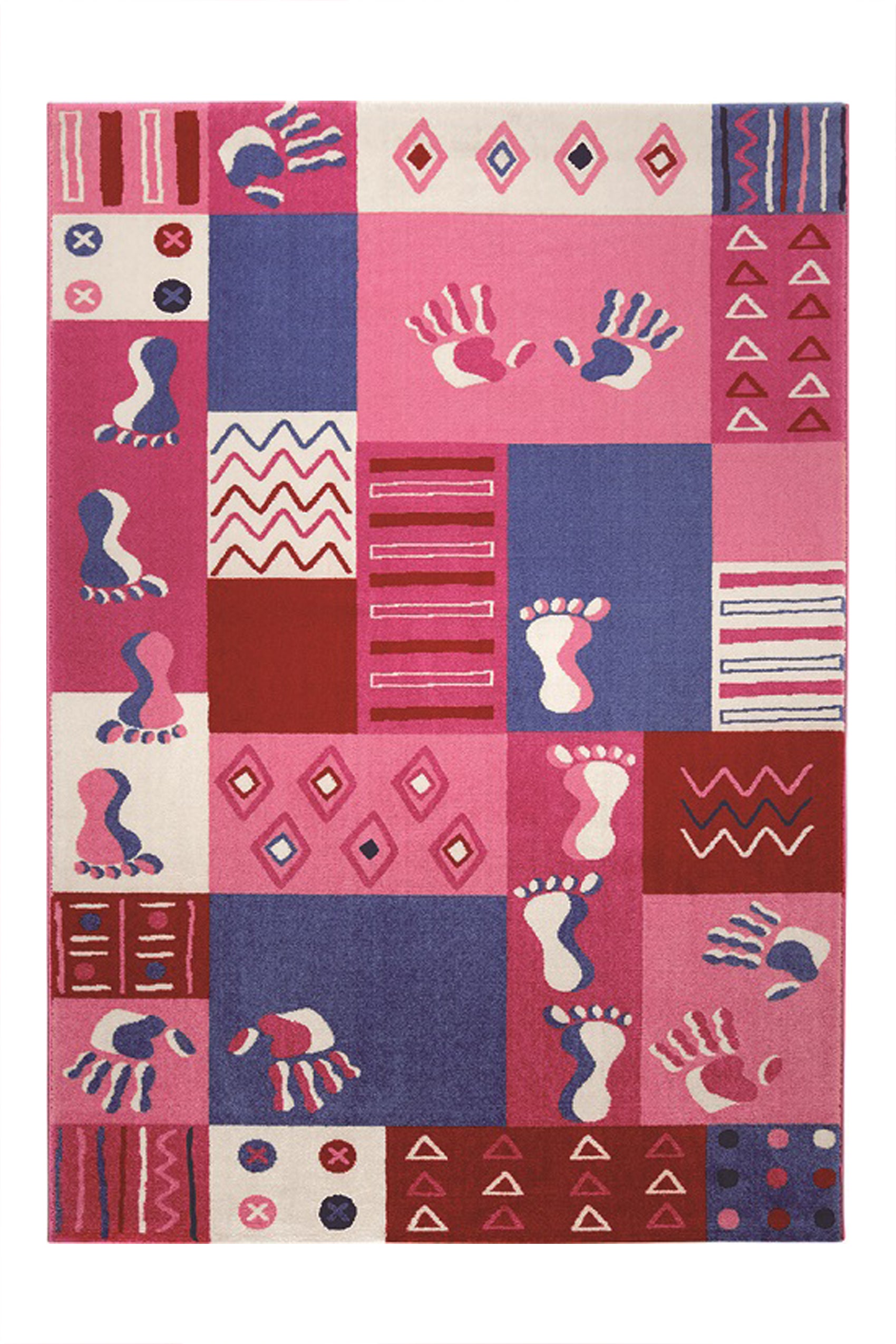 weconhome-kinderteppich-hand-feet-rosa-bunt-patchwork-weich image 1