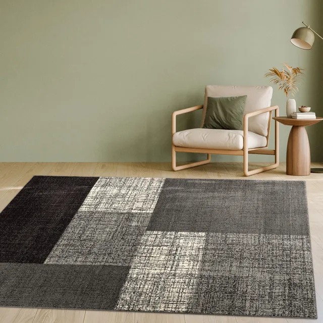 paco-home-designer-teppich-kariert-kurzflor-meliert-140x200-cm-grau-creme-braun image 1