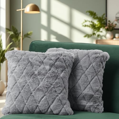 paco-home-boho-kissenbezug-2er-set-grau-einfarbig-mit-3d-raute image 7