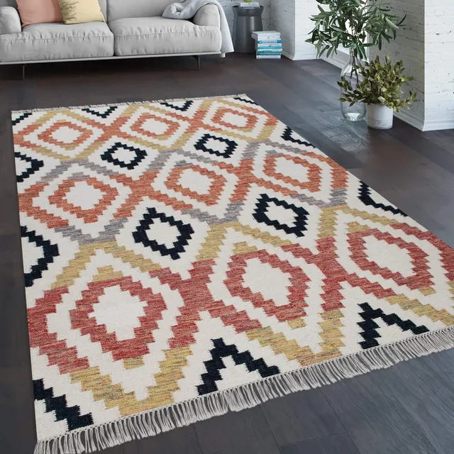 paco-home-skandi-kilim-wolle-rot-schwarz-140x200-cm image 1