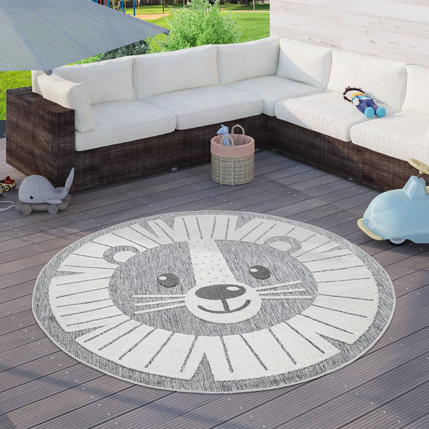 paco-home-kinderteppich-rund-grau-120-cm-3d-effekt-tiermotiv image 3