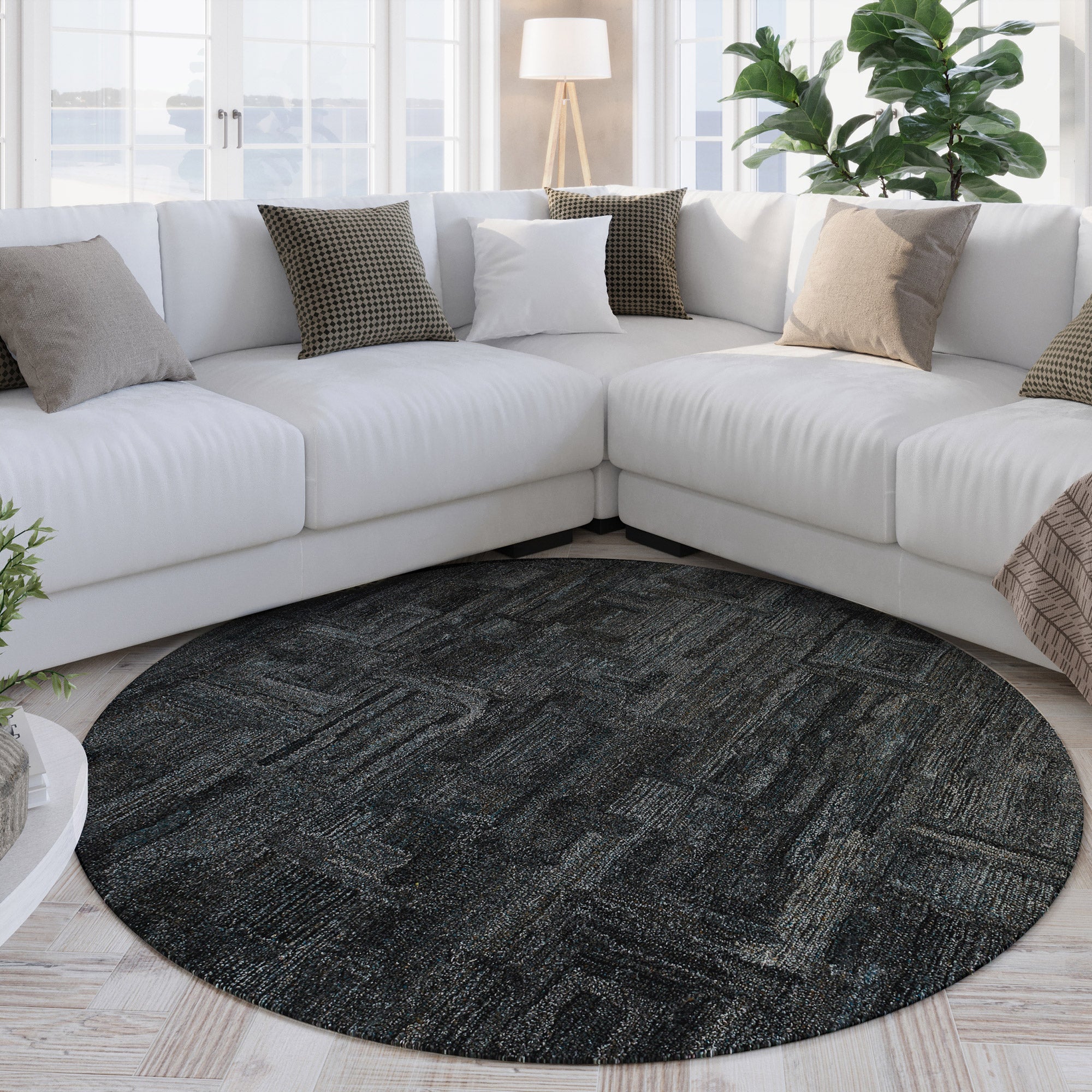 weconhome-hamptons-fortytwo-kurzflor-teppich-rund-blau-grau-meliert image 4