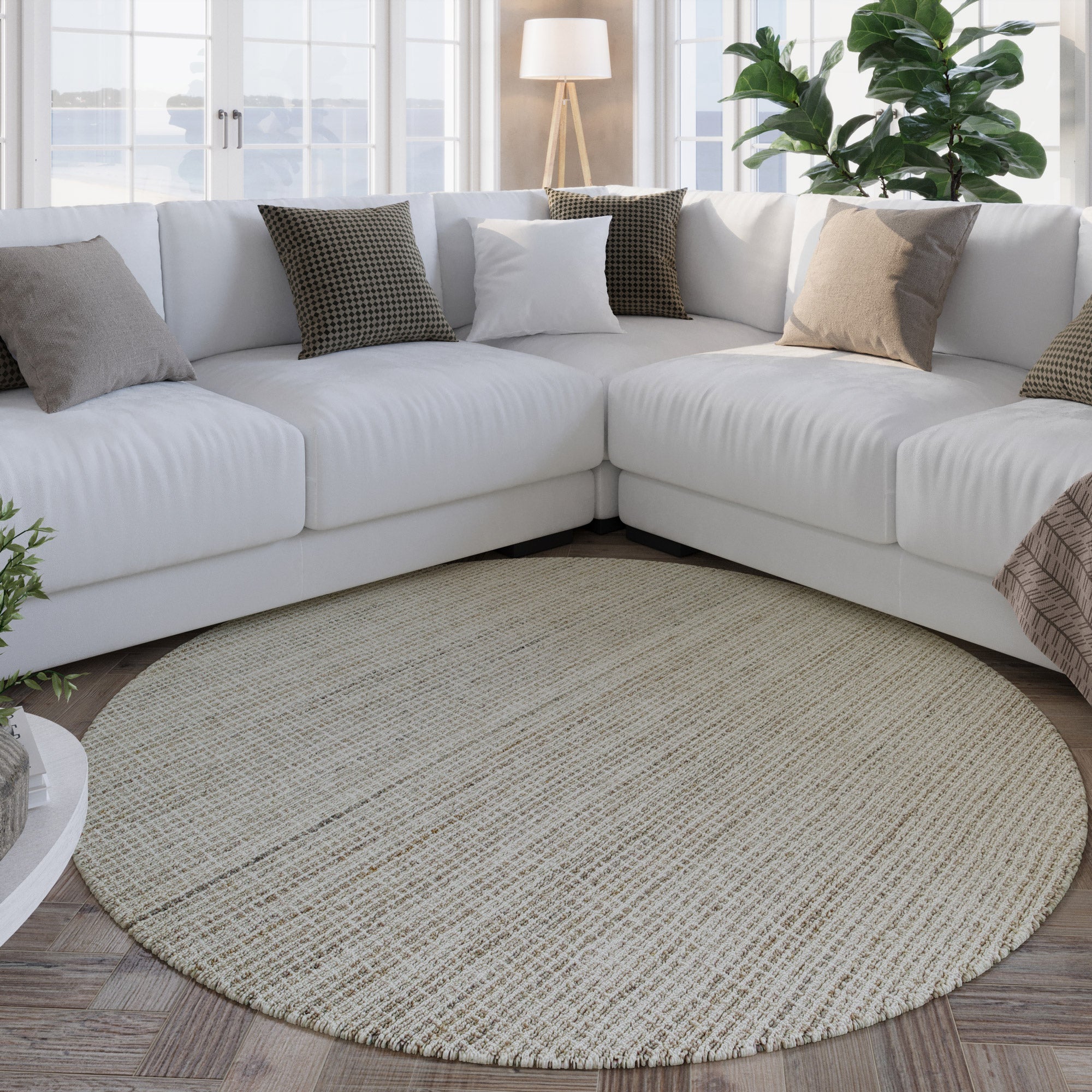 weconhome-hamptons-fourteen-kurzflor-teppich-rund-greige-meliert image 2