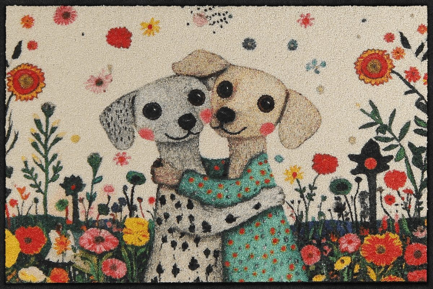 salonloewe-sweet-dogs-eingangsmatte-50-x-75-cm-hundemotiv-auf-blumenwiese-aus-po image 1