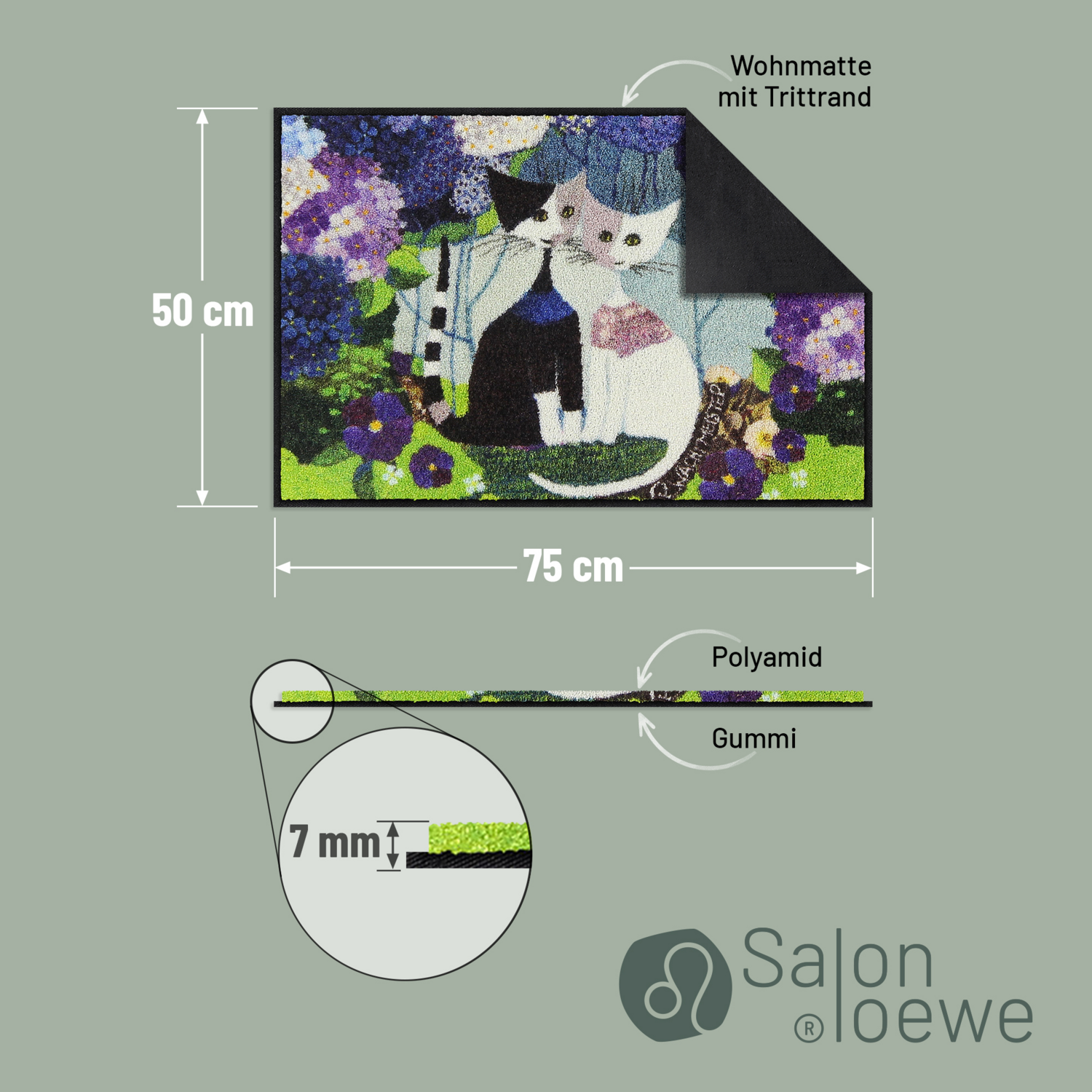 salonloewe-wedding-eingangsmatte-50-x-75-cm-katzenmotiv-mit-bunten-blumen image 4