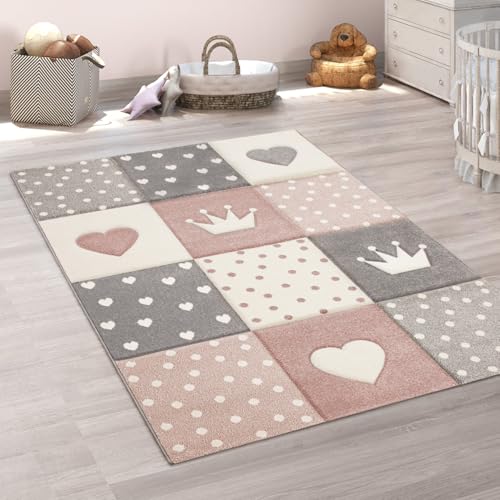 paco-home-bino-kinderteppich-kurzflor-200x290-cm-pastell-punkte-herzen-krone image 8