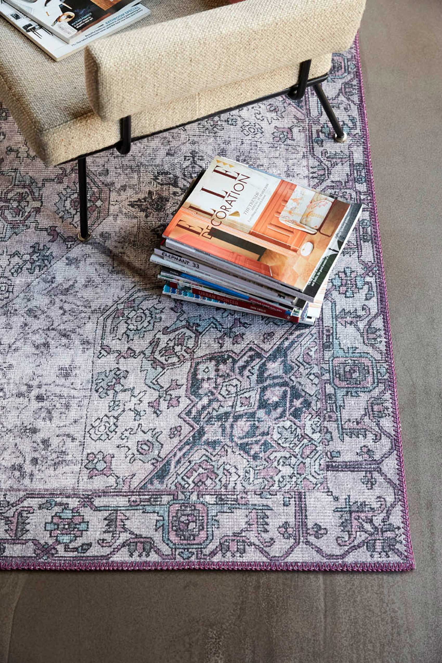 weconhome-vintage-teppich-synchronize-flieder-grau-gewebt-oeko-tex-boho-stil image 5
