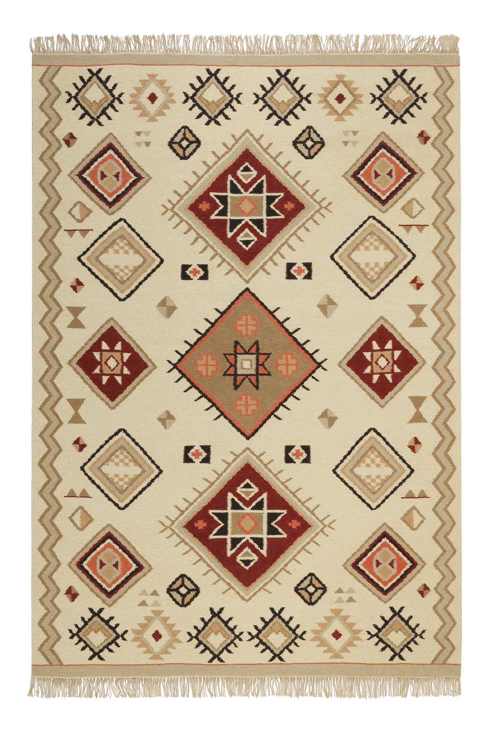 weconhome-green-looop-kelim-teppich-brionne-creme-beige-rot-handgewebte-wolle image 1