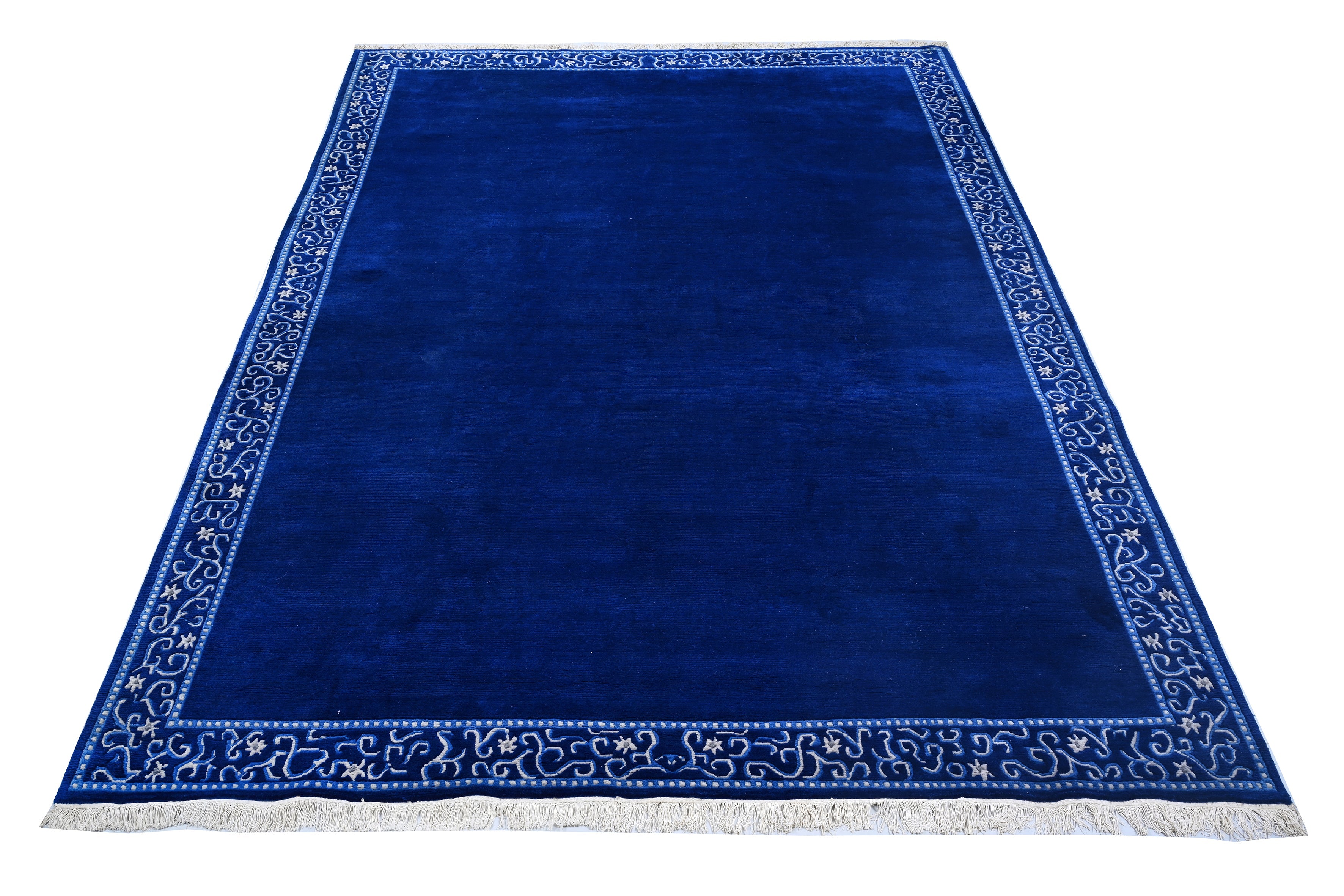 weconhome-handgekn-pfter-tibet-teppich-blau-mit-retro-bord-re image 5