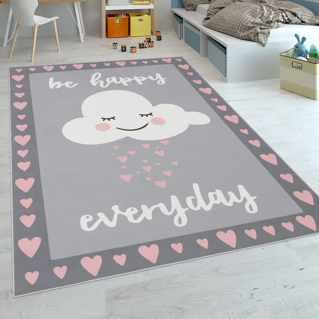 paco-home-kinderteppich-spruch-wolke-grau-rosa-120x160-cm image 1