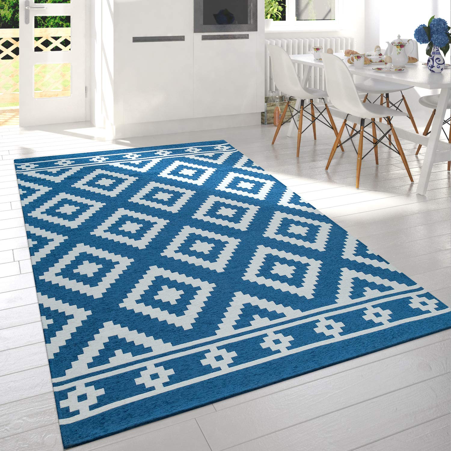 paco-home-teppich-metro-blau-wei-skandi-rauten-80x150-cm image 1