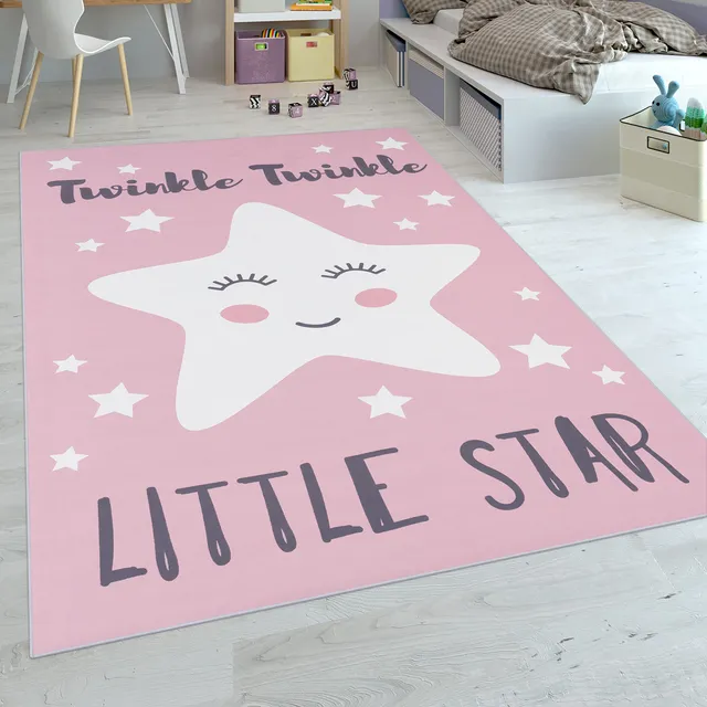 paco-home-kinderteppich-stern-spruch-rosa-weiss-180x280-cm image 1