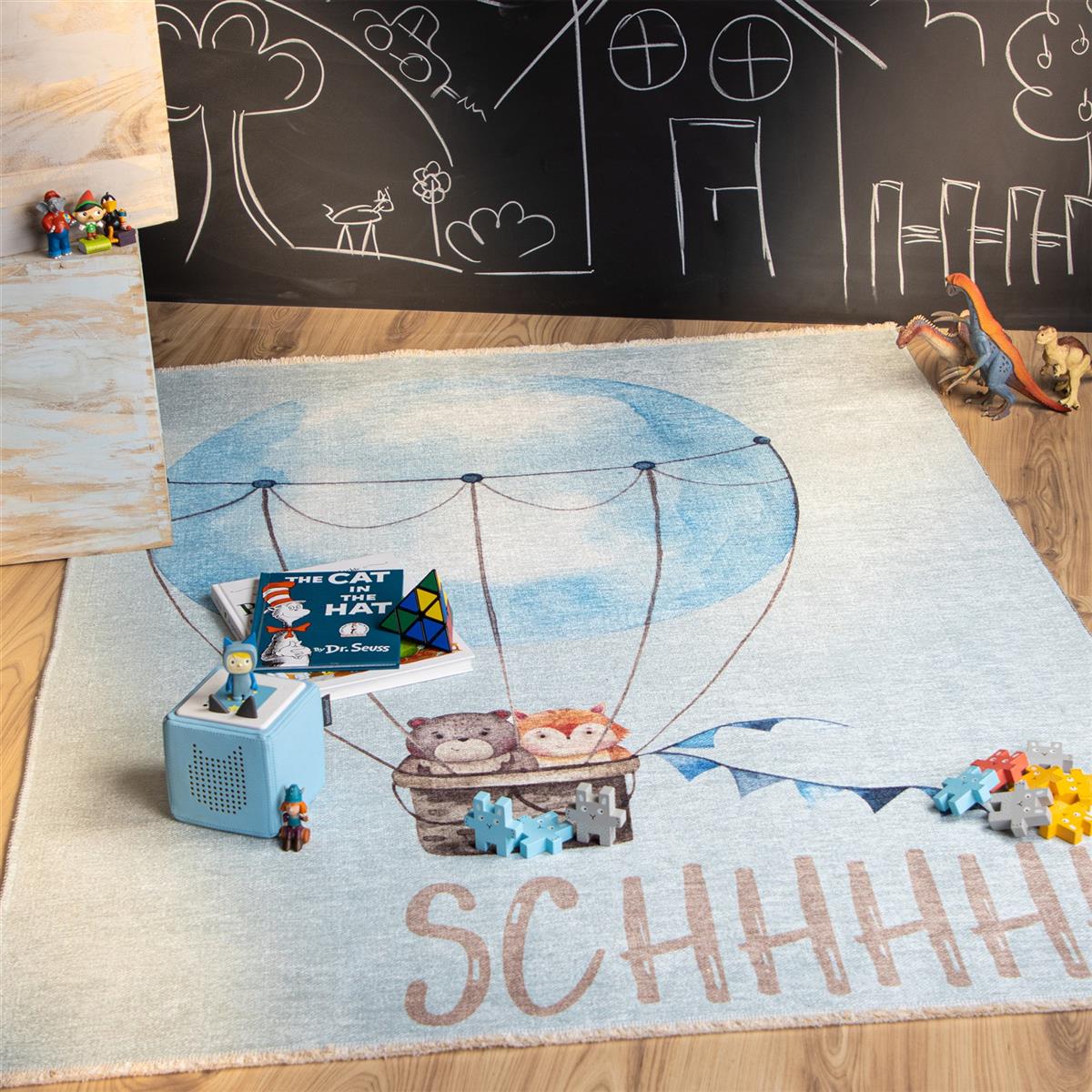 kayoom-kinderteppich-joanna-611-shhh-115-cm-x-170-cm-bunt-vintage-design image 2