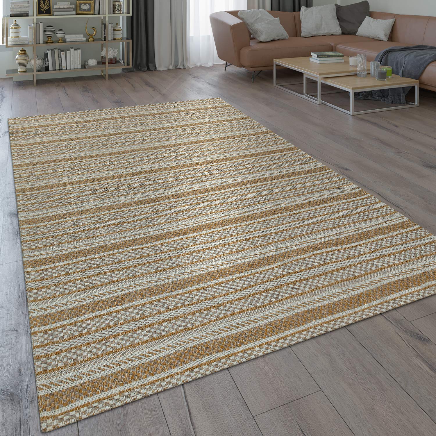 paco-home-teppich-orientalisch-modern-beige-braun-80x150-cm-flachgewebe image 1