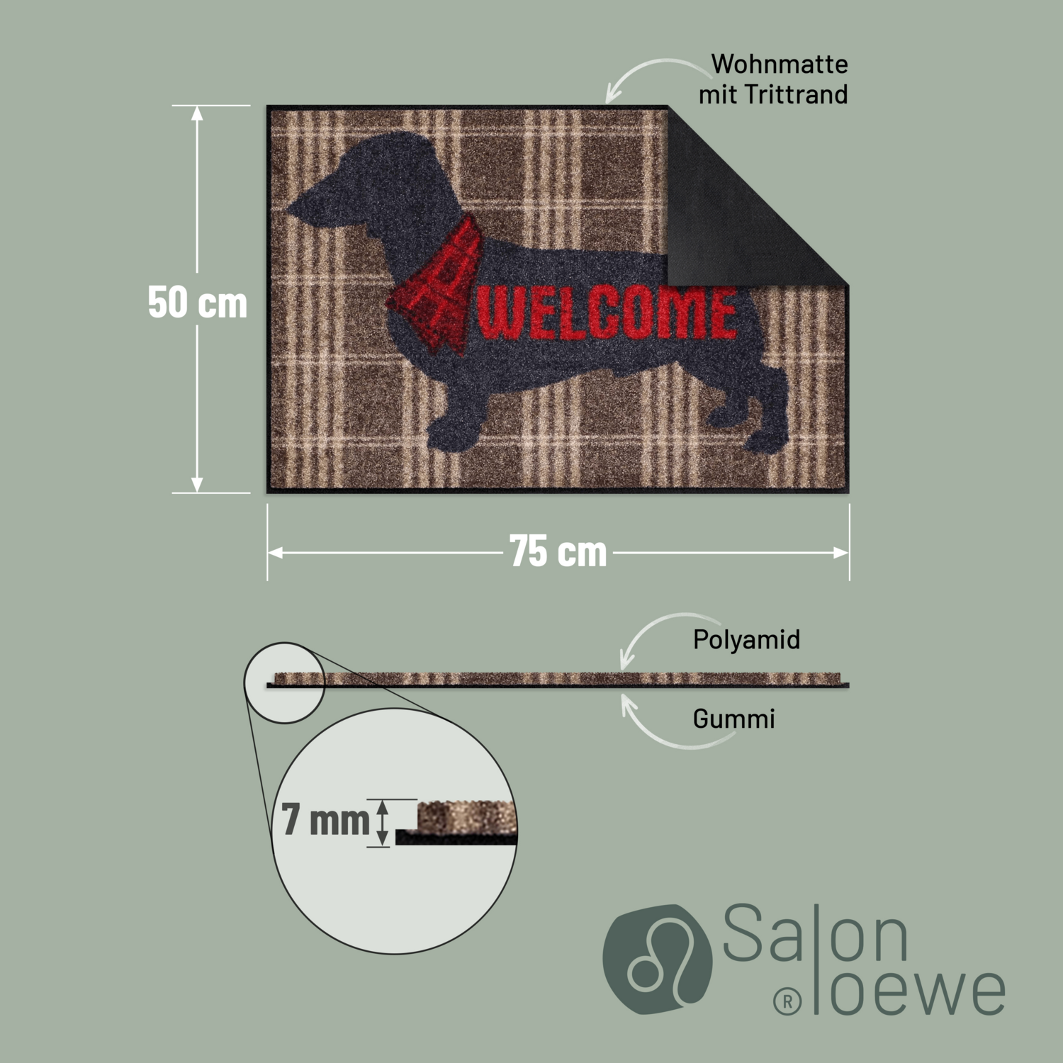 salonloewe-welcome-dog-eingangsmatte-50-x-75-cm-dackel-motiv-im-karomuster image 4