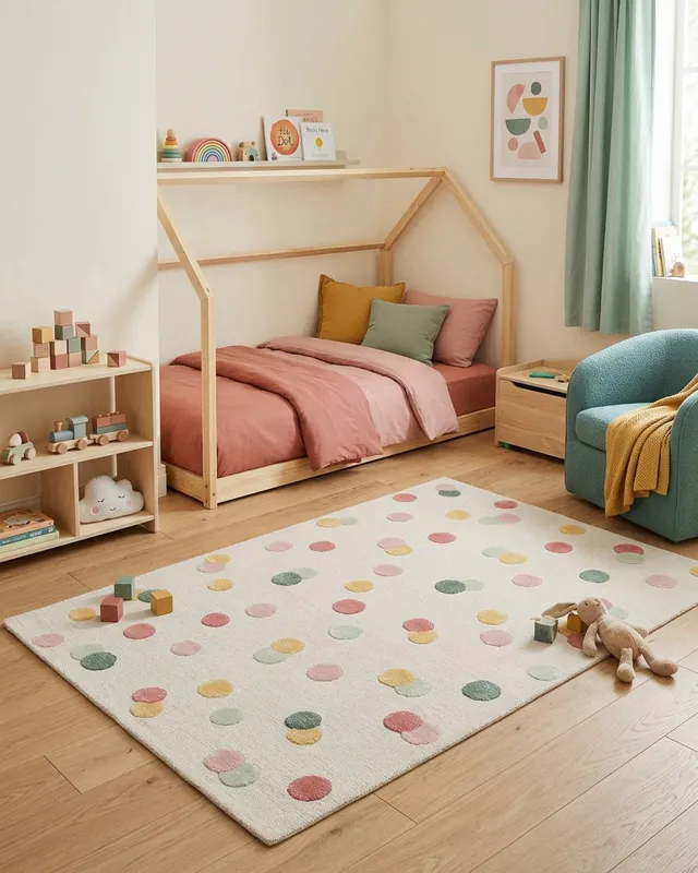 smart-kids-dana-kinderteppich-creme-bunt-polka-dots-wolle image 1