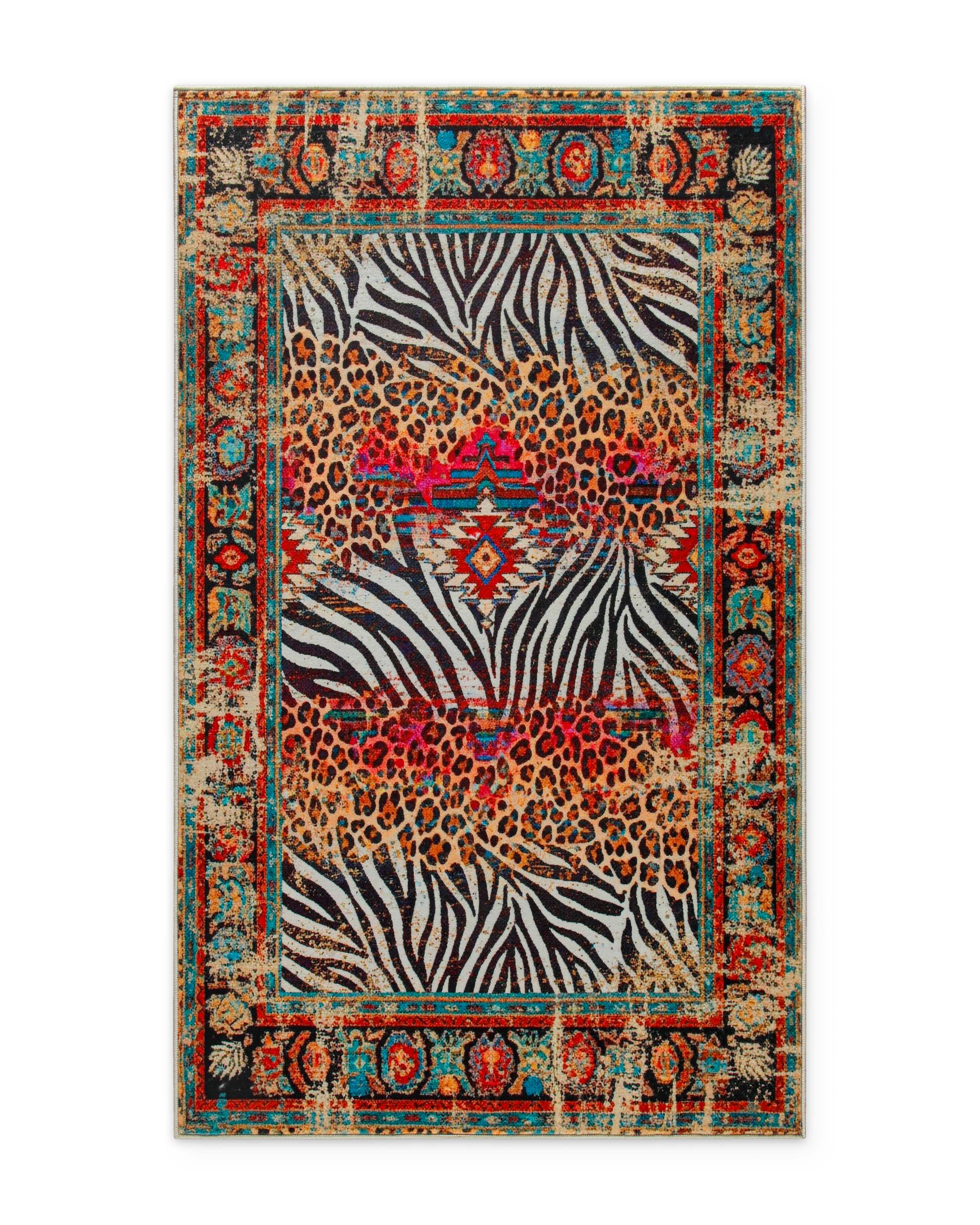 weconhome-vintage-badteppich-eckig-multi-boho-safari-animal-print image 1