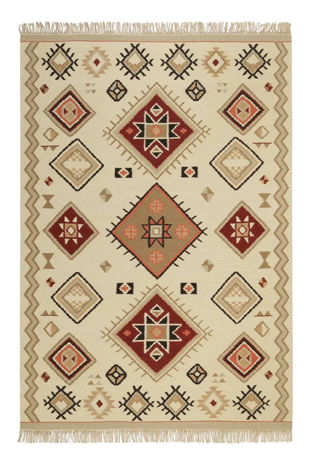 weconhome-green-looop-kelim-teppich-brionne-creme-beige-rot-handgewebte-wolle image 1