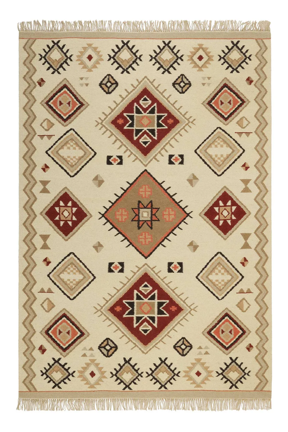 weconhome-green-looop-kelim-teppich-brionne-creme-beige-rot-handgewebte-wolle image 1