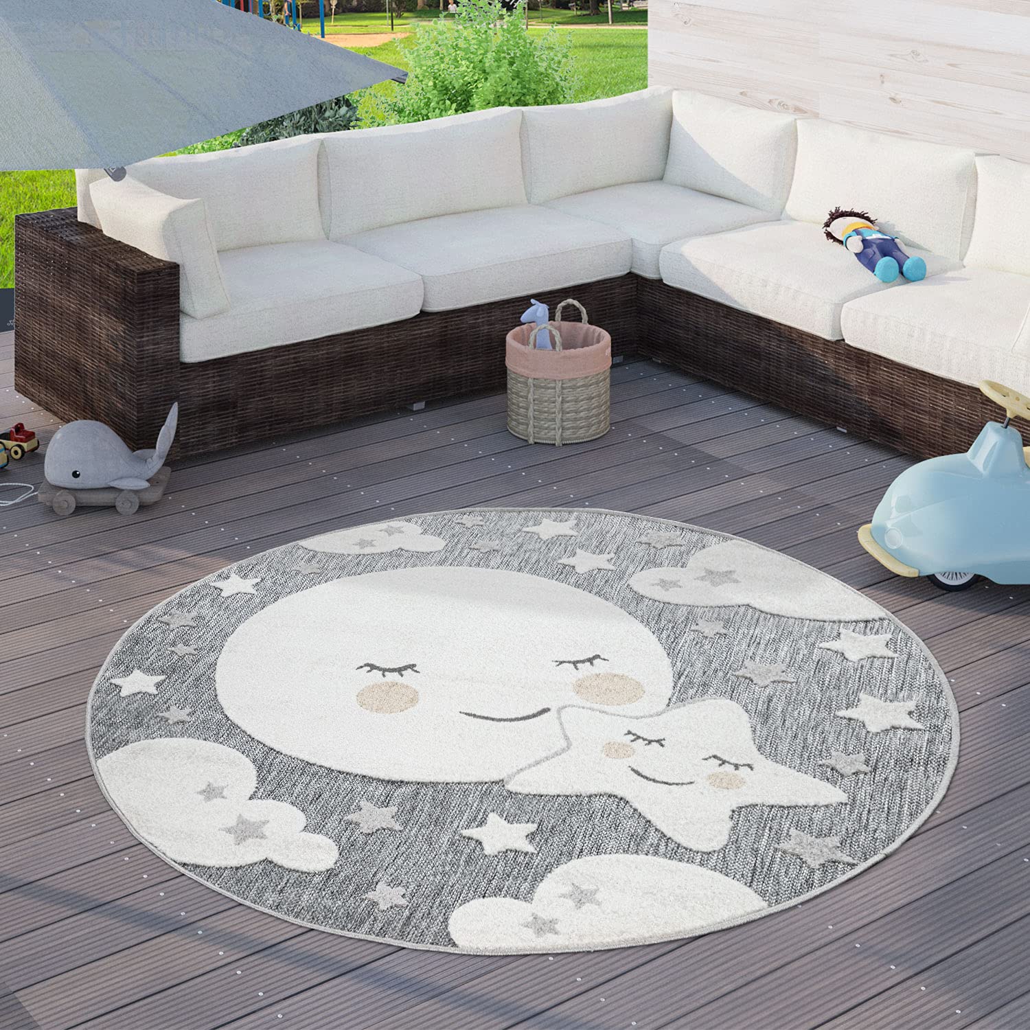 paco-home-kinderteppich-grau-160-cm-rund-sterne-mond image 2
