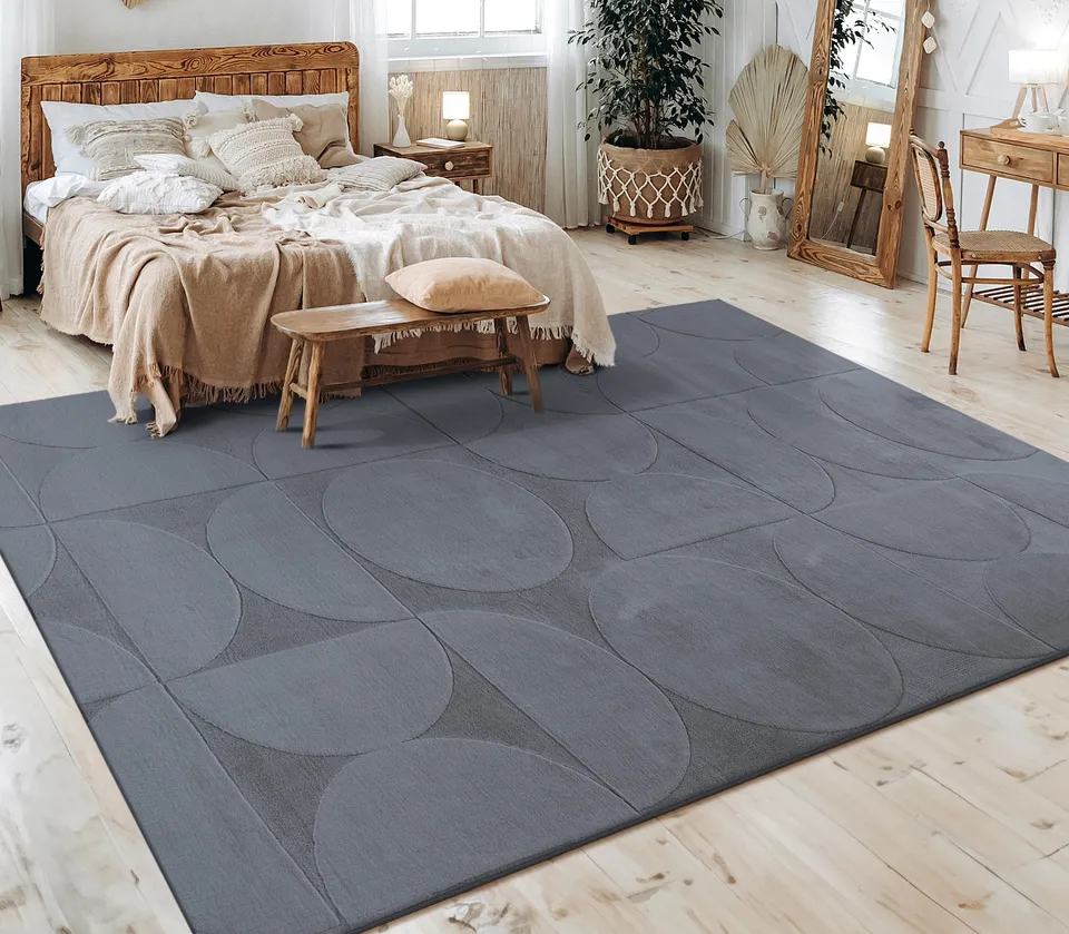 paco-home-skandi-boho-kurzflor-teppich-160x220-cm-anthrazit-rauten image 1