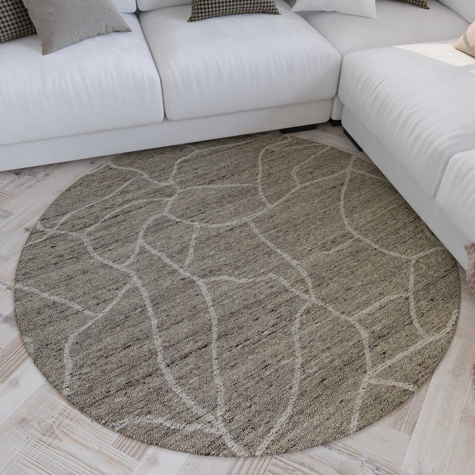 weconhome-hamptons-fortyone-kurzflor-teppich-rund-taupe-meliert-schurwolle image 2
