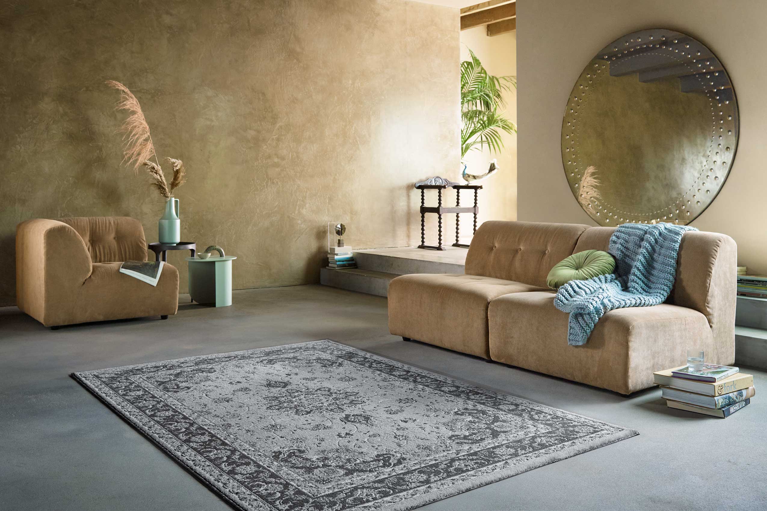 weconhome-kurzflor-teppich-bristol-grau-anthrazit-vintage-orient-look-gewebt image 8