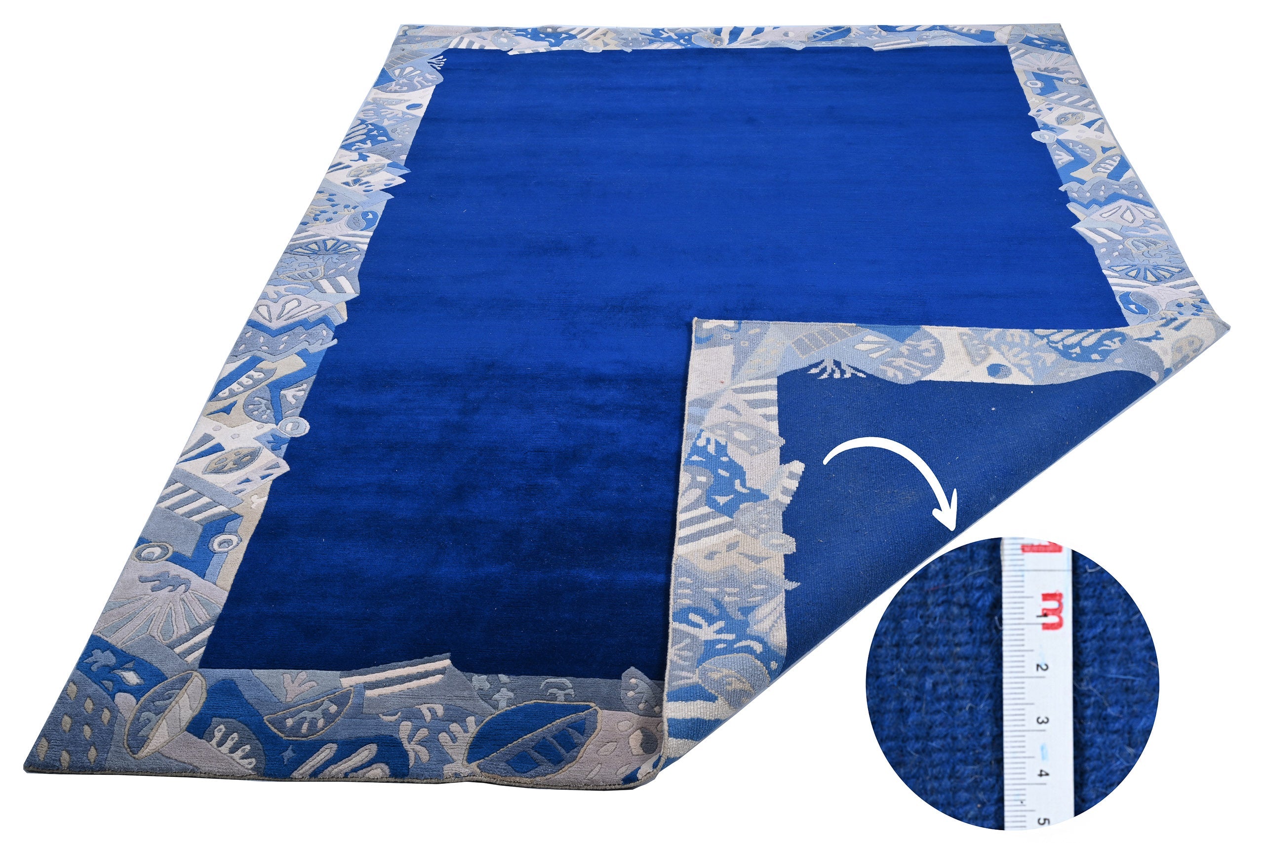 weconhome-tibeter-teppich-blau-retro-bord-re-handgekn-pft-neuwertig image 2