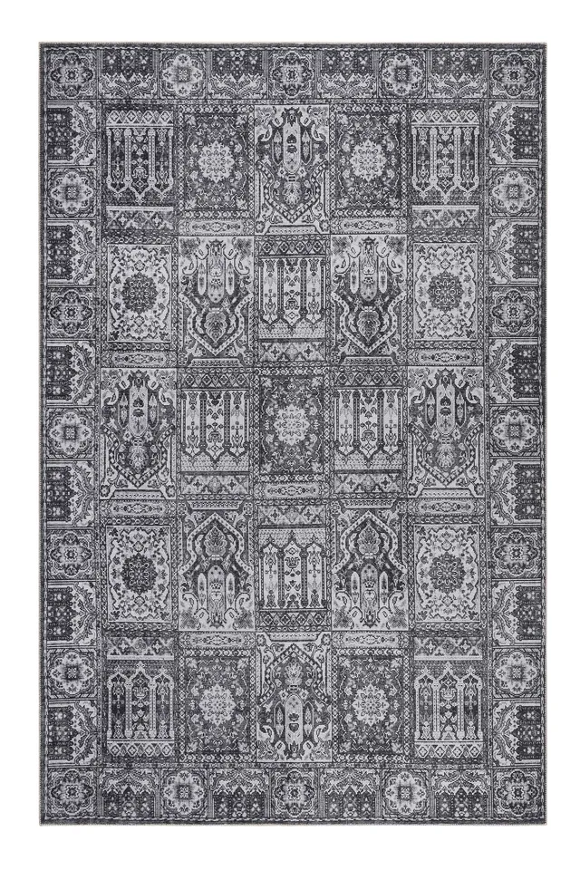 weconhome-vintage-teppich-grau-anthrazit-kurzflor-fresh-bachtiar-chenille-baumwo image 1