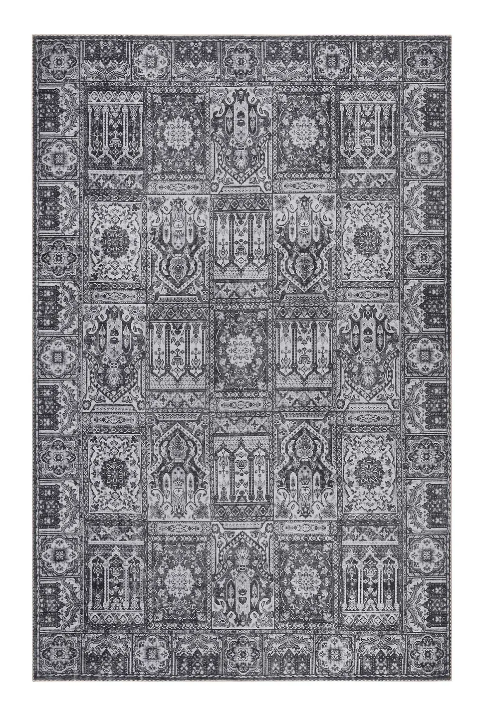 weconhome-vintage-teppich-grau-anthrazit-kurzflor-fresh-bachtiar-chenille-baumwo image 1