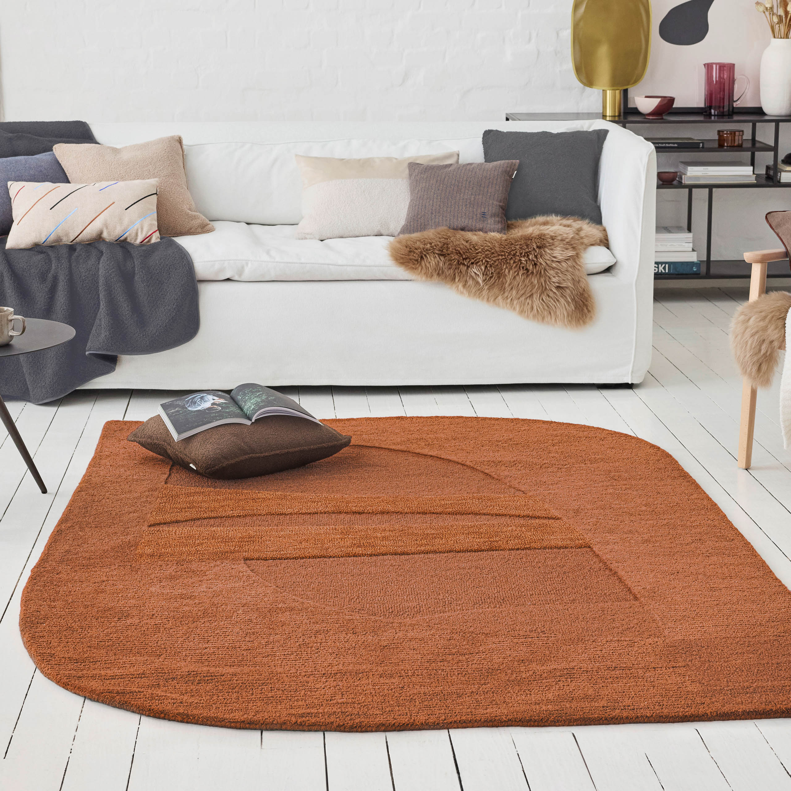 weconhome-dodo-kurzflorteppich-lehmbraun-wei-handgetuftet-100-schurwolle-asymmet image 2
