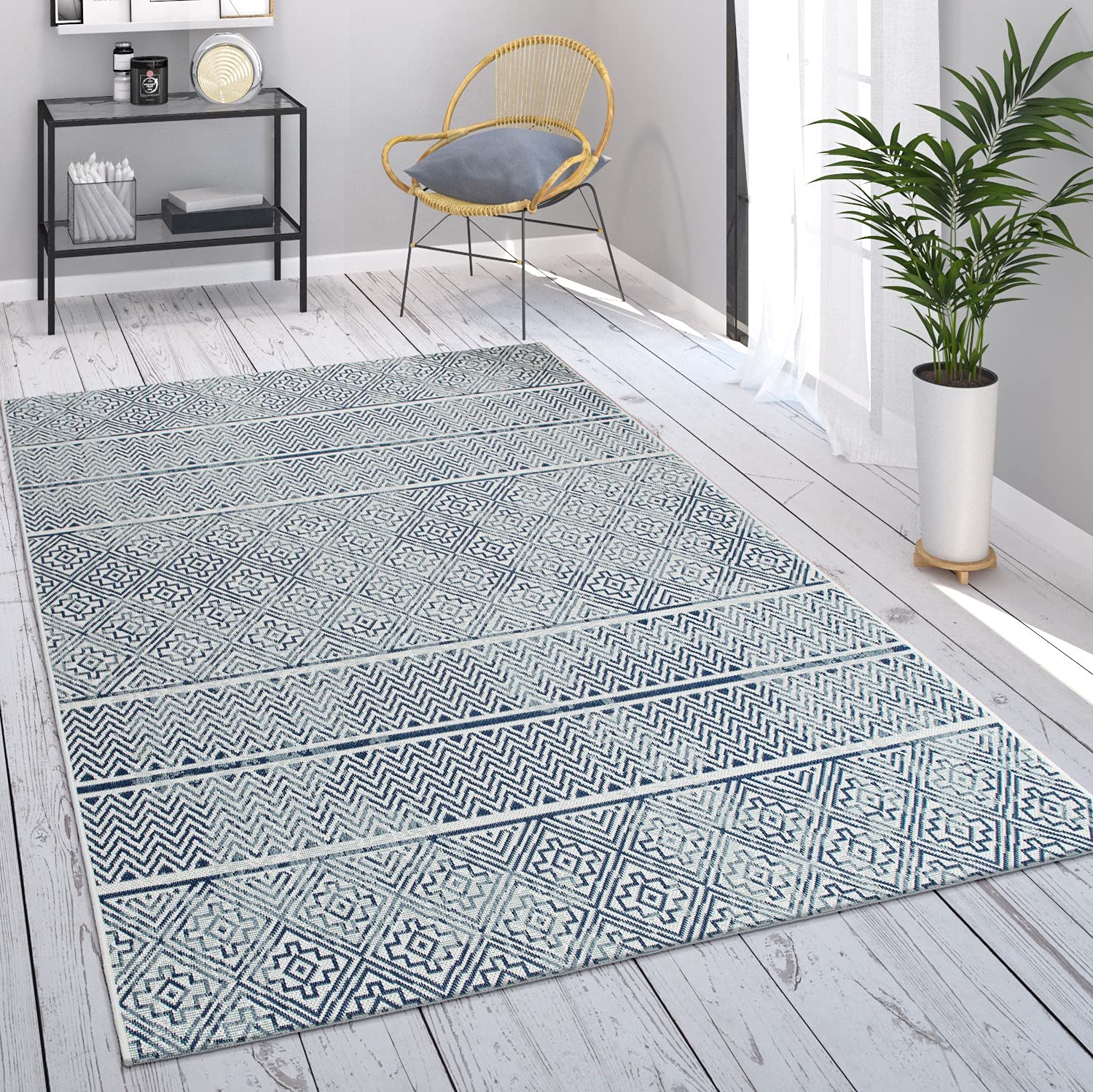 paco-home-outdoor-flachgewebe-teppich-80x150-cm-blau-sisal-optik-geometrisch image 2