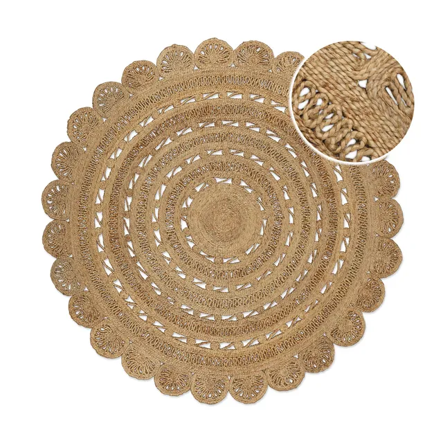 weconhome-green-looop-bloom-jute-teppich-rund-handgewebt-aus-100-reiner-jute-flo image 1