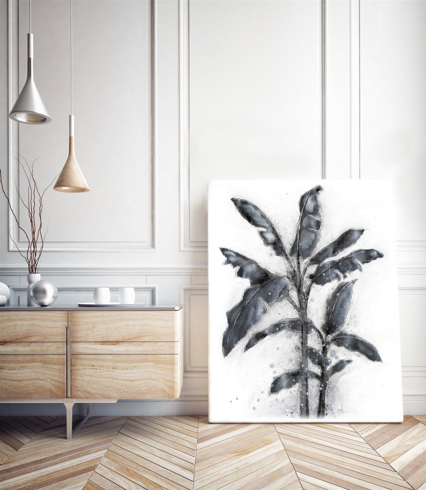 kayoom-aluminium-wandbild-palme-ii-80-cm-x-100-cm-pinienholz-und-leinwand image 2