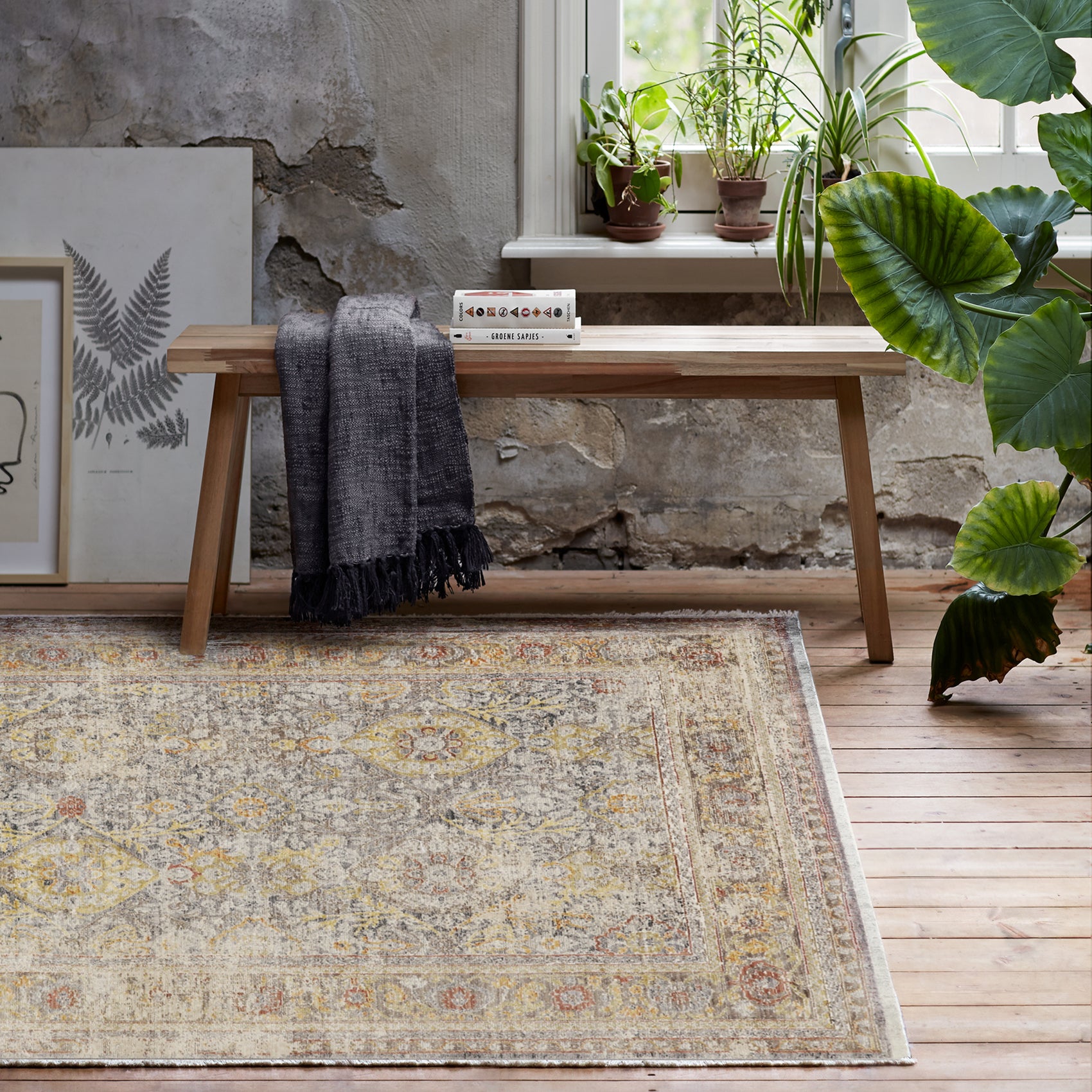 weconhome-soho-fashion-vintage-teppich-kurzflor-grau-gelb-eckig-wh-24052-110 image 7