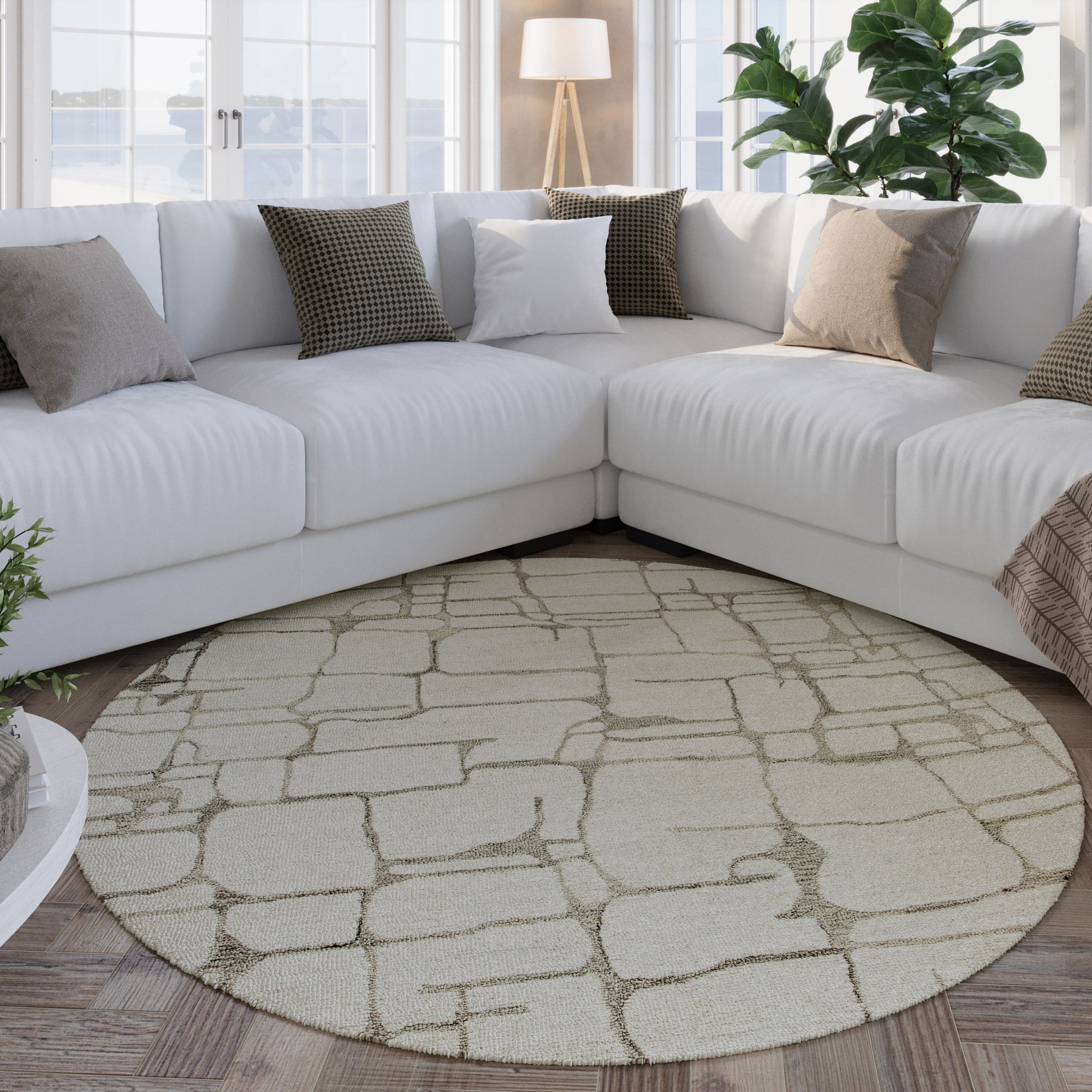 hamptons-by-weconhome-kurzflorteppich-rund-twelve-creme-wei-handgetuftete-schurw image 2