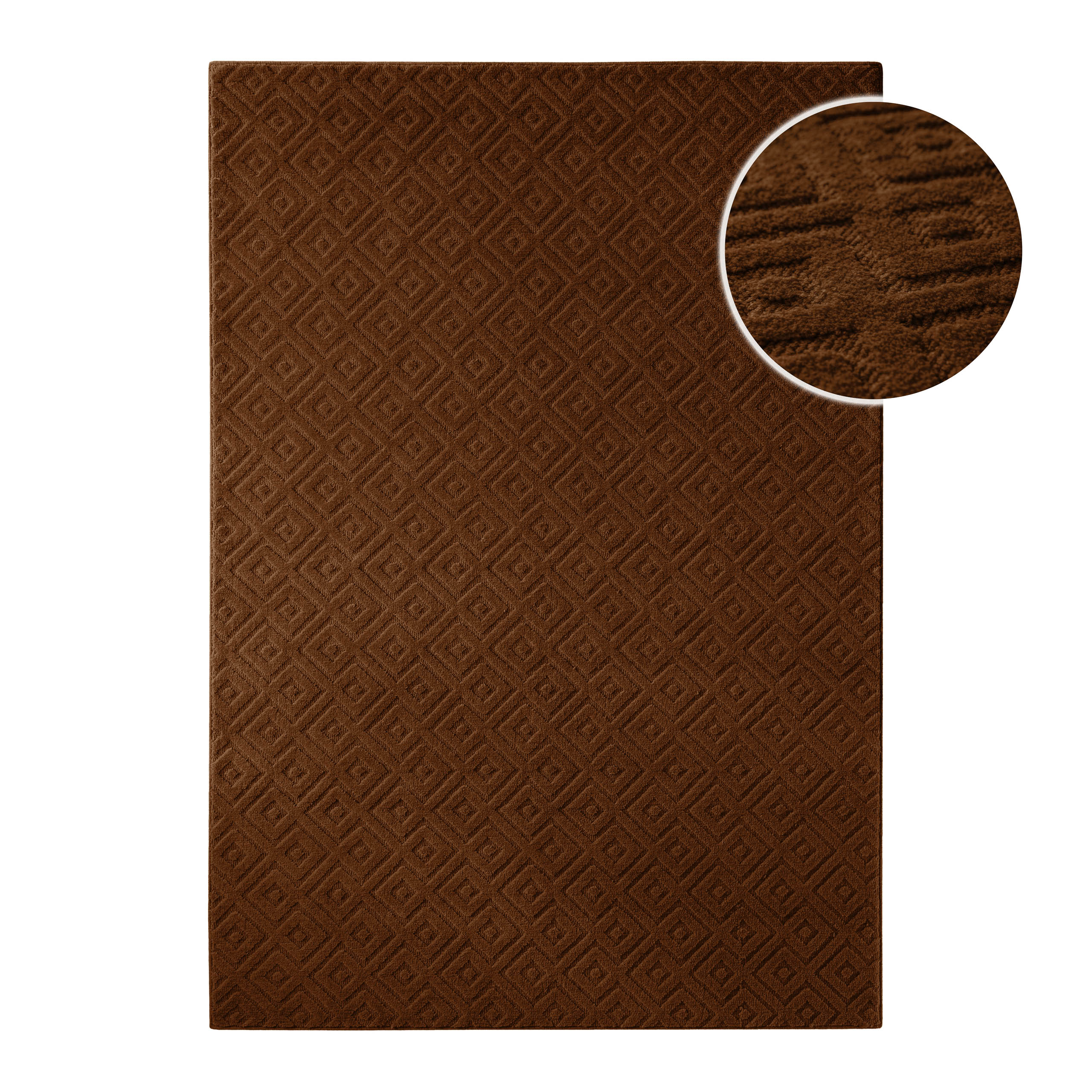 weconhome-castello-two-kurzflor-teppich-braun-schurwolle-rauten image 1