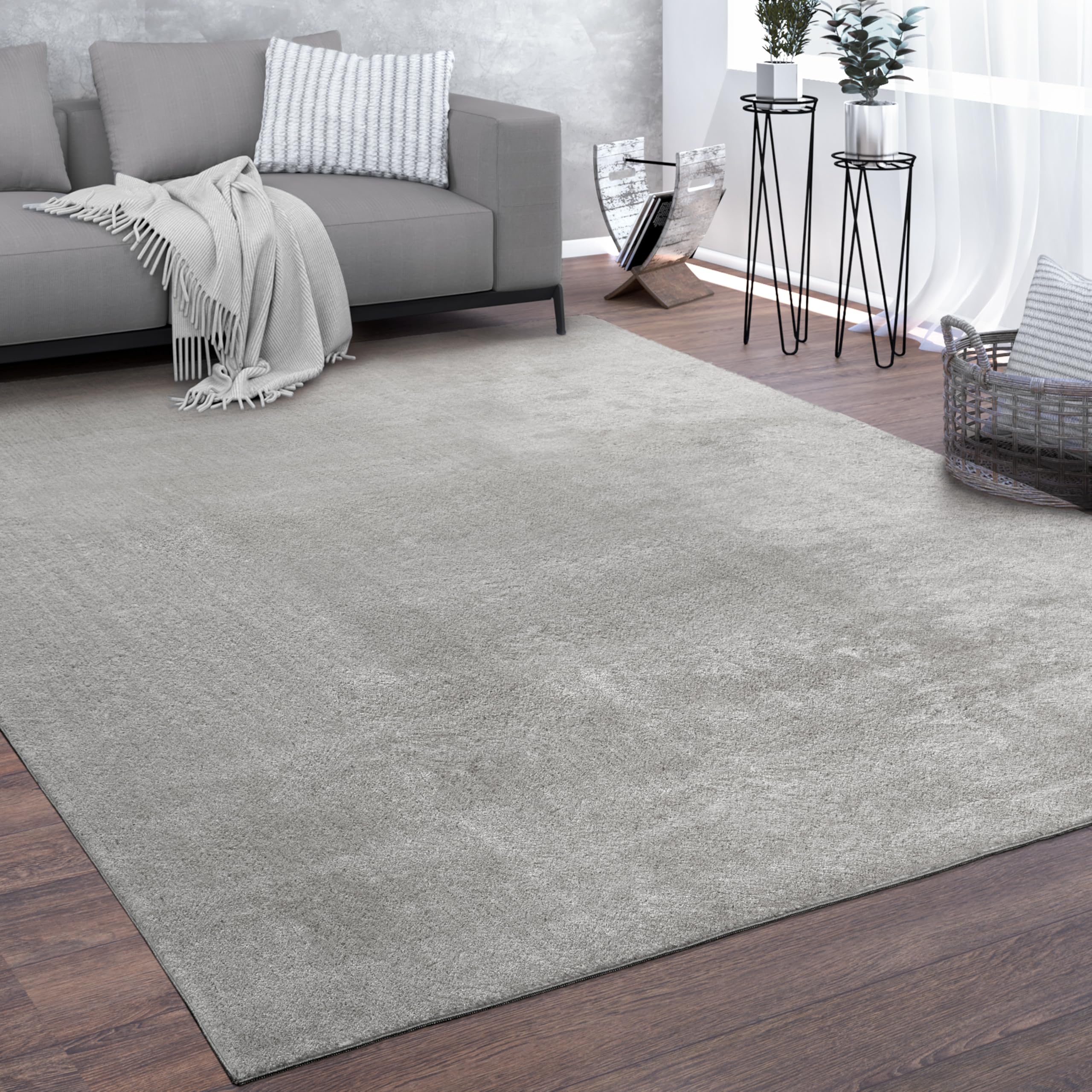 paco-home-kurzflor-teppich-style-200-cm-rund-silber-rutschfest-modern image 1