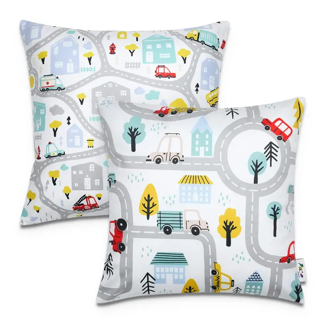 paco-home-2er-set-kissenbez-ge-45x45-cm-stra-e-auto-kinderzimmer-deko image 1