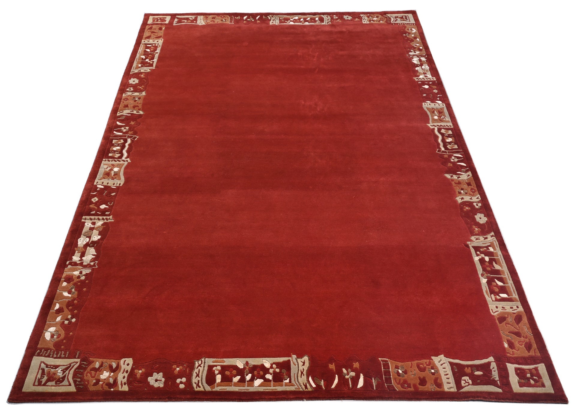 weconhome-handgekn-pfter-tibeter-teppich-rot-mit-retro-bord-re image 5