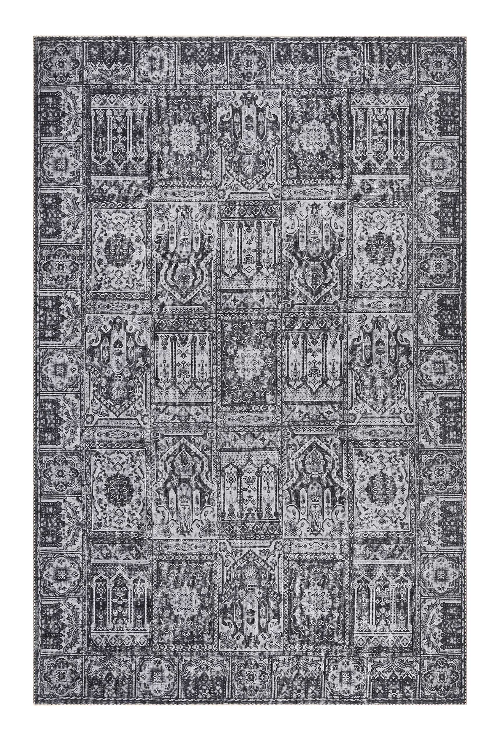 weconhome-vintage-teppich-grau-anthrazit-kurzflor-fresh-bachtiar-chenille-baumwo image 1