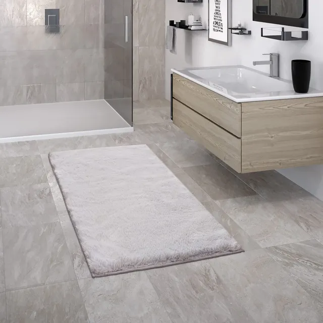 paco-home-spa-badezimmerteppich-shaggy-60x100-cm-grau-rutschfest-waschbar image 1