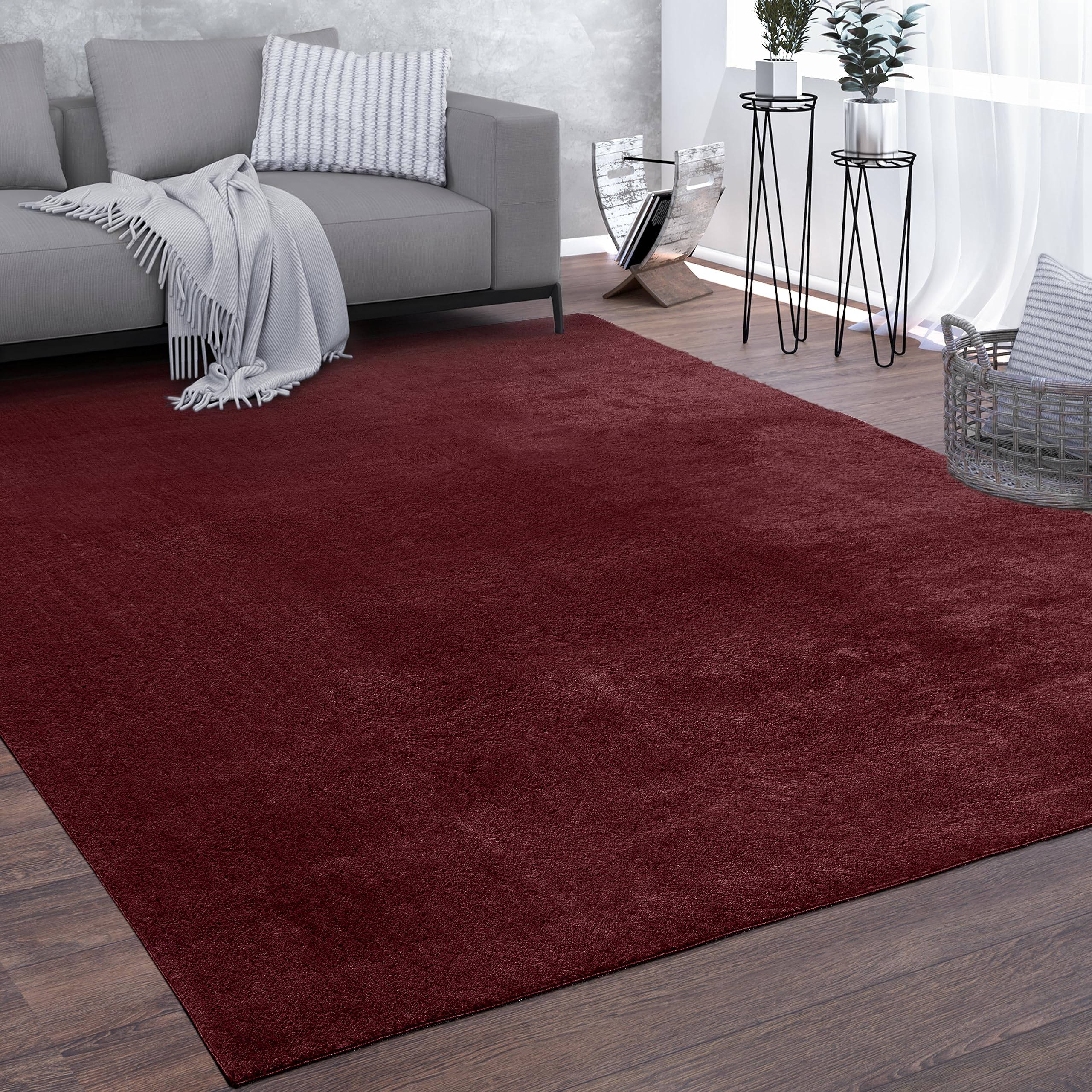 paco-home-teppich-wohnzimmer-rund-200-cm-rot-kurzflor-100-polyester-10-mm-flor-r image 1