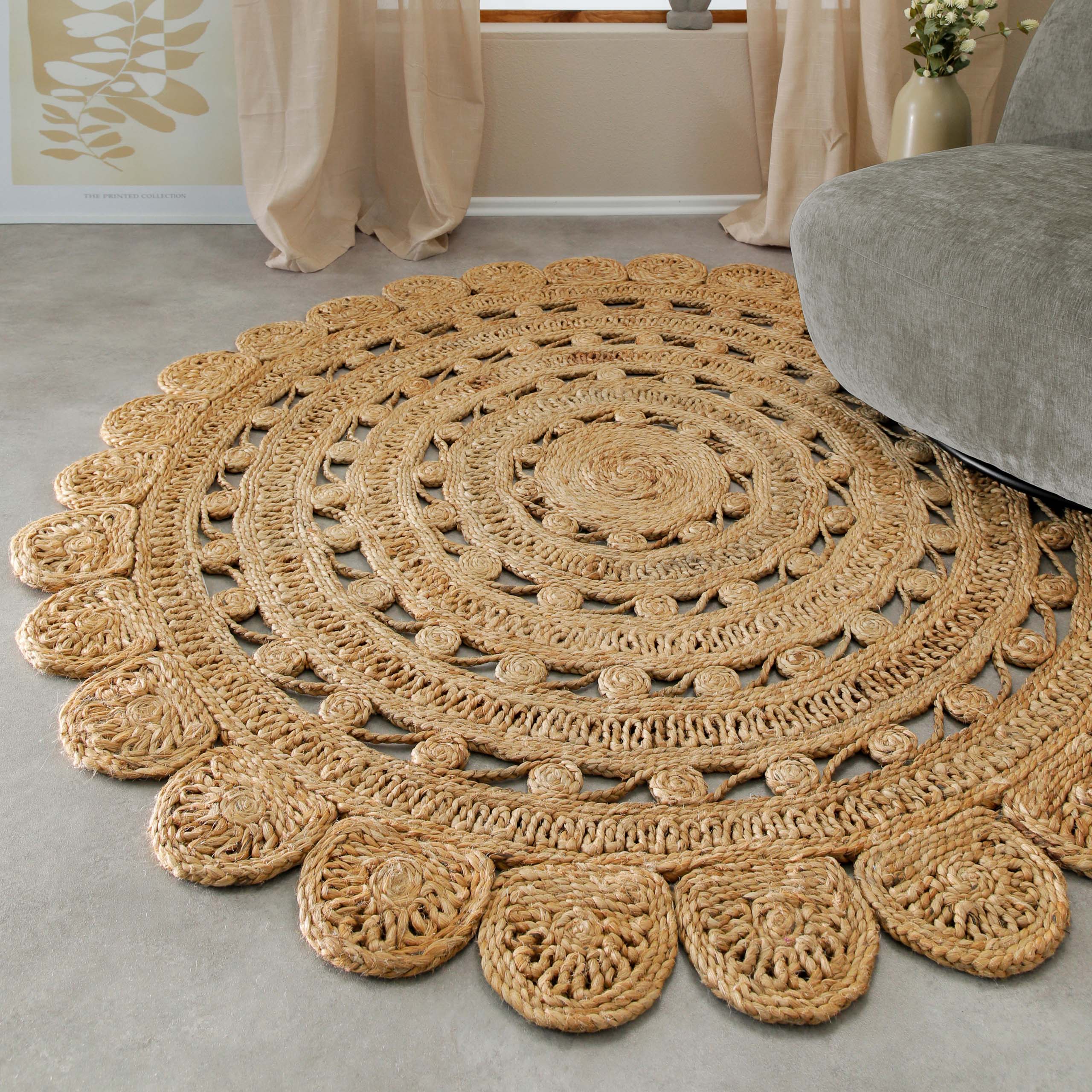 weconhome-green-looop-bloom-jute-teppich-rund-handgewebt-aus-100-reiner-jute-flo image 2