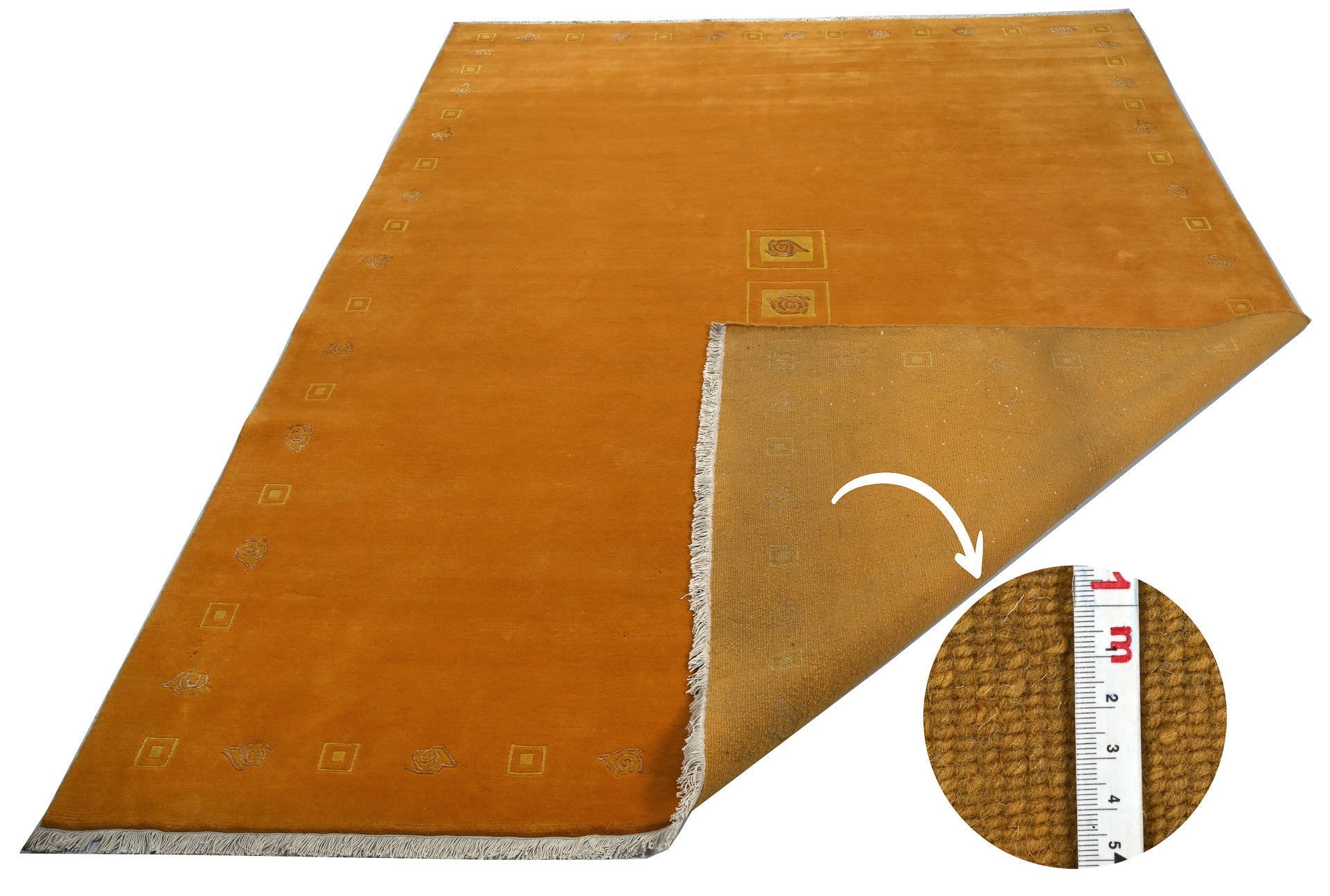 weconhome-tibeter-teppich-gold-gelb-retro-bord-re-handgekn-pft-wolle image 2