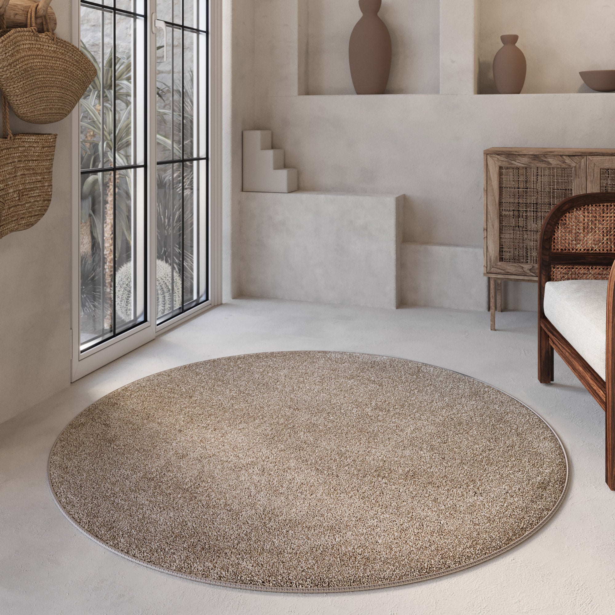 weconhome-basics-kurzflorteppich-nova-rund-sand-beige-maschinell-gewebt-syntheti image 2
